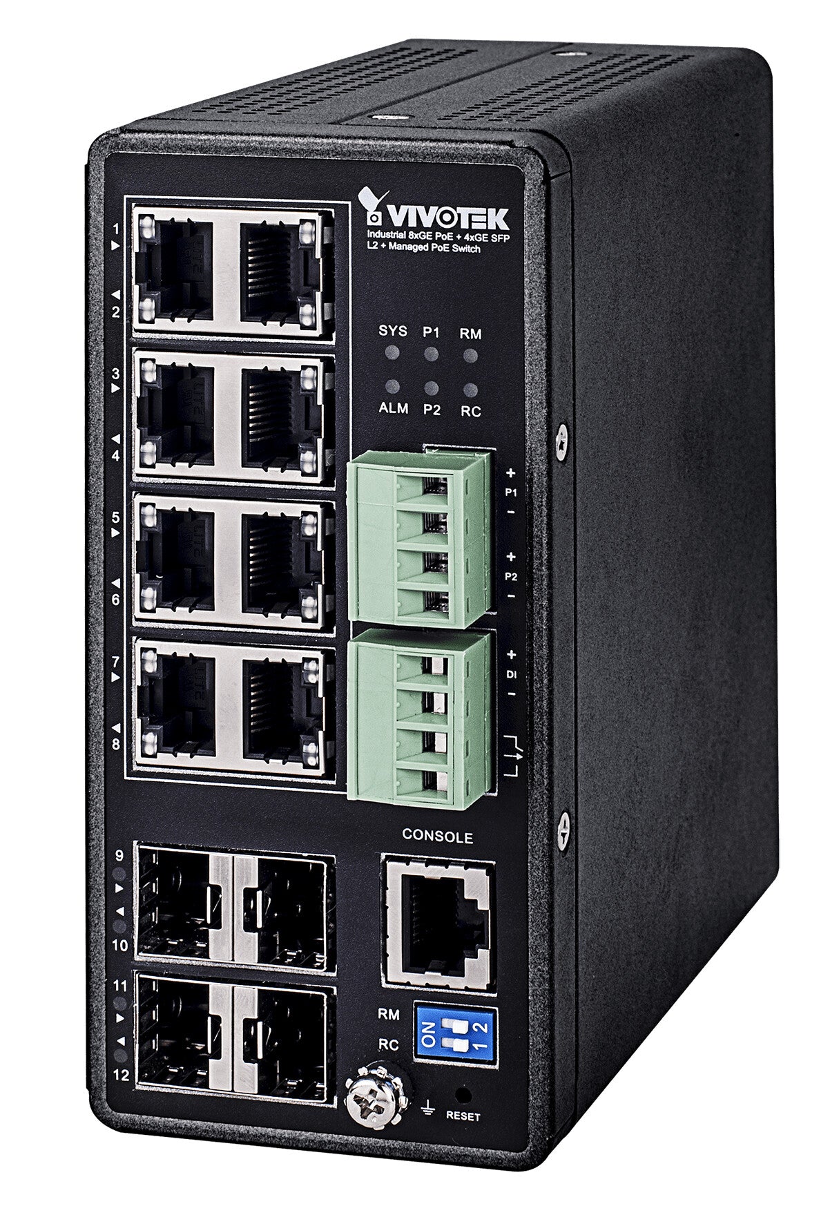 VIVOTEK AW-IHT-1271 network switch Managed L2+ Gigabit Ethernet (10/100/1000) Power over Ethernet (PoE) Black