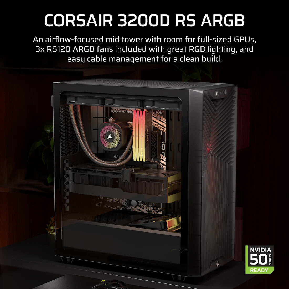 Corsair 3200D RS ARGB Mid-Tower PC Case - Smoke Midi Tower Black