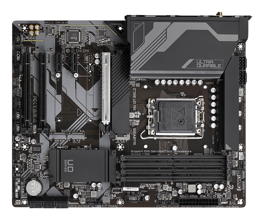 GIGABYTE Z790 UD AX Motherboard - Supports Intel Core 14th CPUs, 16+1+１ Phases Digital VRM, up to 7600MHz DDR5 (OC), 3xPCIe 4.0 M.2, Wi-Fi 6E, 2.5GbE LAN, USB 3.2 Gen 2x2