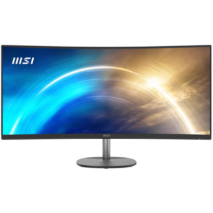 MSI Pro MP341CQ 34 Inch Curved Monitor, 1500R, UWQHD (3440 x 1440), 21:9, 100Hz, VA, 4ms, HDMI, VGA, Built-in Speakers, Anti-Glare, Anti-Flicker, Less Blue light, TÜV Certified, VESA, Kensington, Black