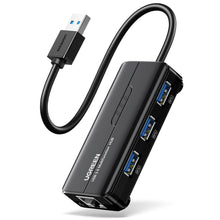 UGreen USB Type-A Male to Ethernet Adapter with 3-Port USB Hub – Black