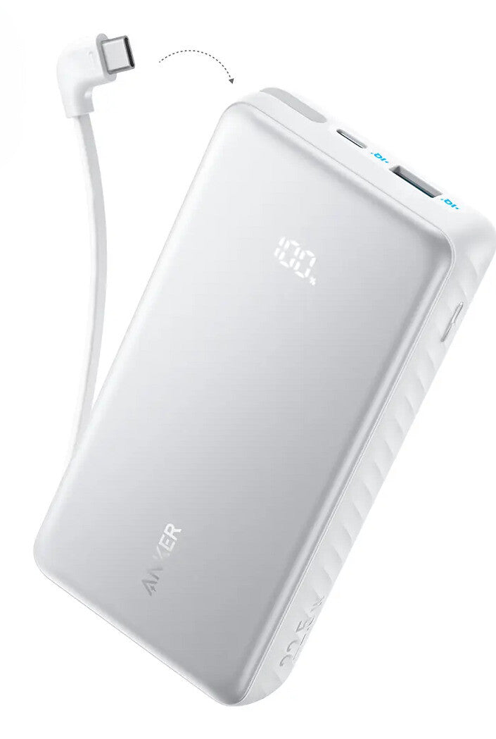 Anker Zolo Power Bank, 10,000mAh Portable Charger 22.5W Output with Built-in USB-C Cable, Black