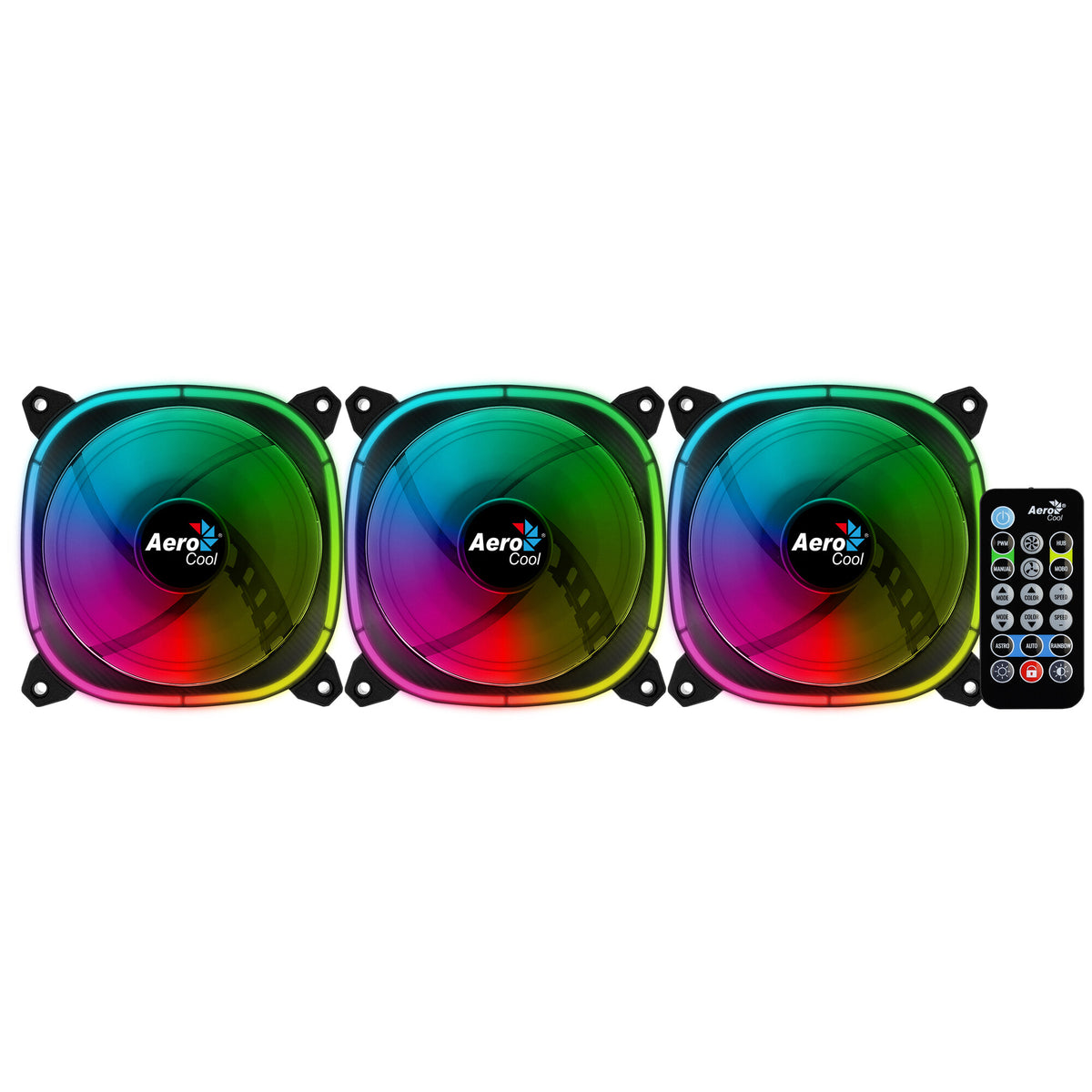 Aerocool ASTRO12PRO Kit 3 Fans PC 12cm LED RGB Antivibration Remote Control