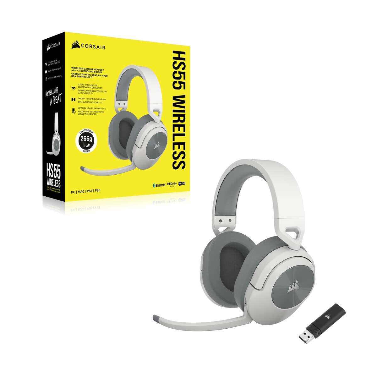Corsair HS55 Headset Wireless Head-band Gaming Bluetooth White