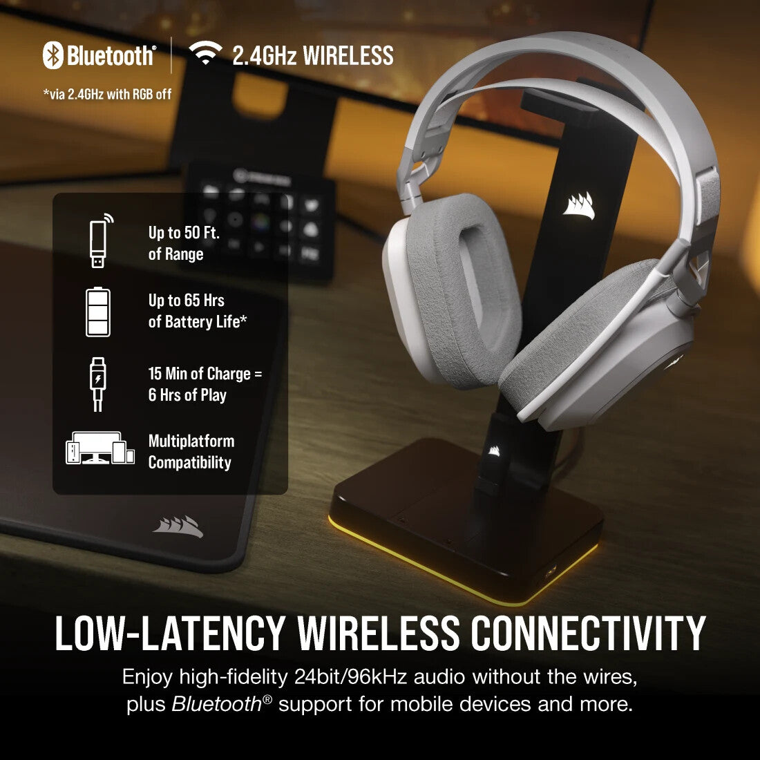 Corsair HS80 MAX Headset Wireless Head-band Gaming USB Type-C Bluetooth White