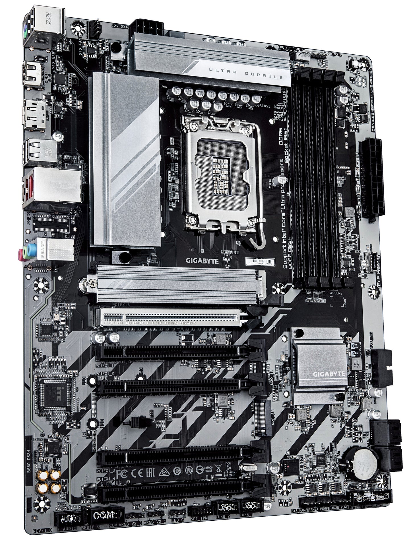GIGABYTE B860 DS3H Motherboard - Supports Intel Core Ultra CPUs, 8+1+2+2 phases VRM, up to 9066MHz DDR5, 1xPCIe 5.0 + 1xPCIe 4.0 M.2, 2.5 GbE LAN, USB 3.2 Gen 2x2