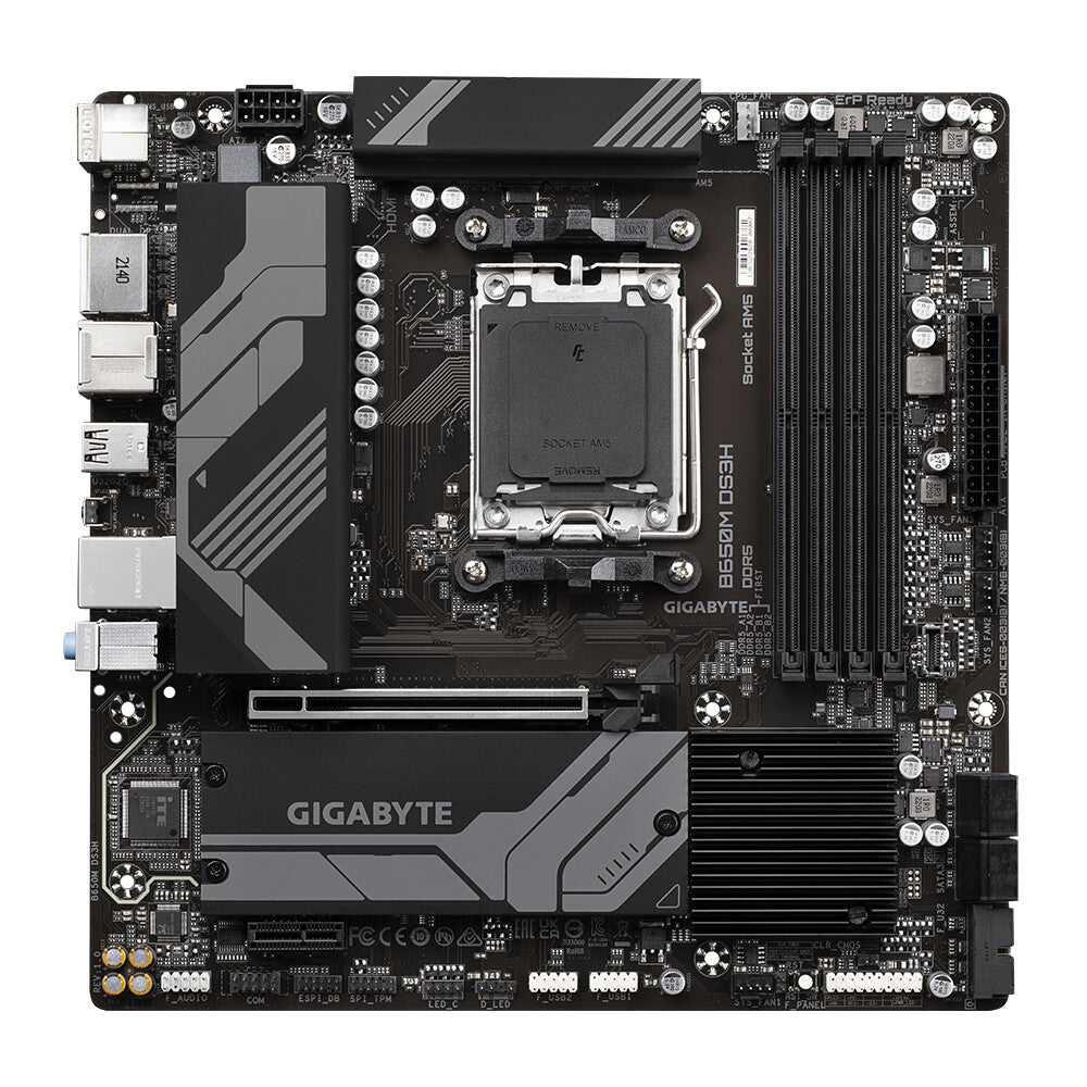 GIGABYTE B650M DS3H Motherboard - AMD Ryzen 9000 Series CPUs, 6+2+1 Phases VRM, up to 8000MHz DDR5 (OC), 2xPCIe 4.0 M.2, 2.5GbE LAN, USB 3.2 Gen 2