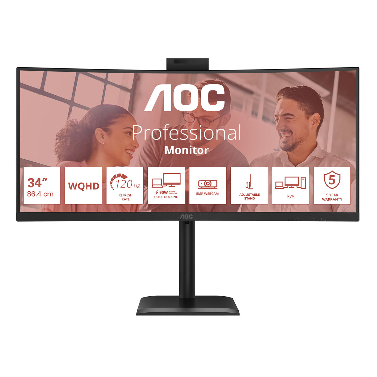 AOC E4 CU34E4CW computer monitor 86.4 cm (34") 3440 x 1440 pixels UltraWide Quad HD LED Black