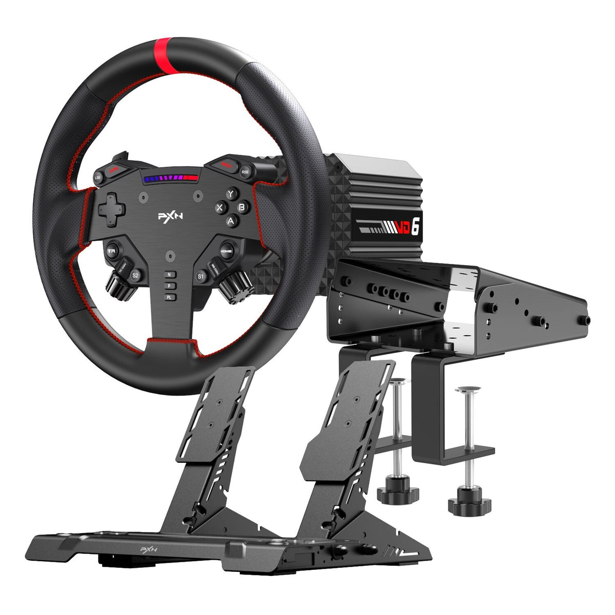 PXN VD6 Direct Drive Sim Racing Wheel | PD-HM Dual Pedal | Z9 Clamp Bundle