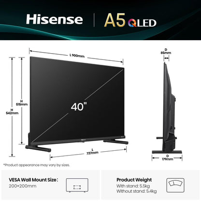 Hisense 40A5Q 101.6 cm (40") Full HD Smart TV Wi-Fi Black
