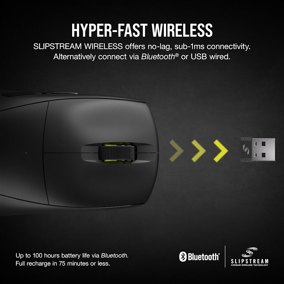 Corsair M75 AIR WIRELESS mouse Gaming Right-hand RF Wireless + Bluetooth Optical 26000 DPI