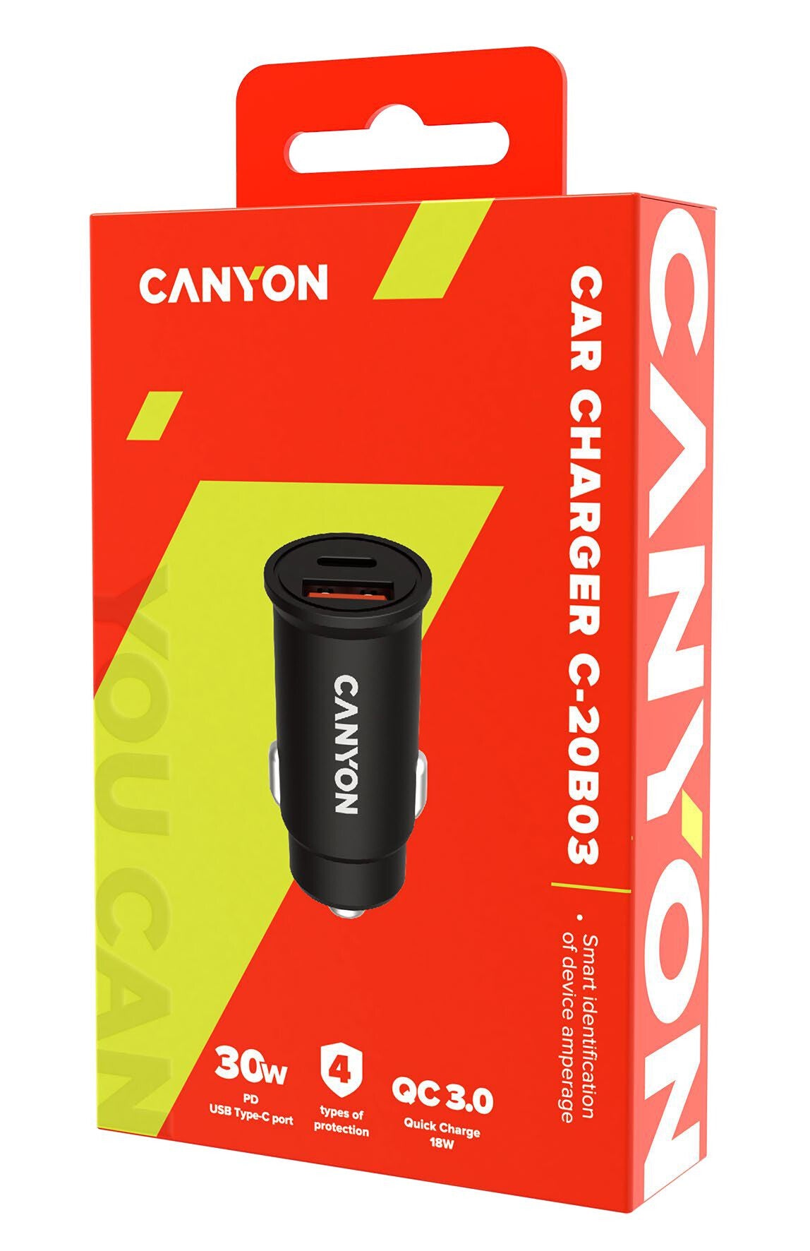 Canyon С-20B03 Digital camera, GPS, MP3, MP4, Mobile phone, PDA, Portable gaming console, Smartphone, Tablet Black Cigar lighter Fast charging Auto