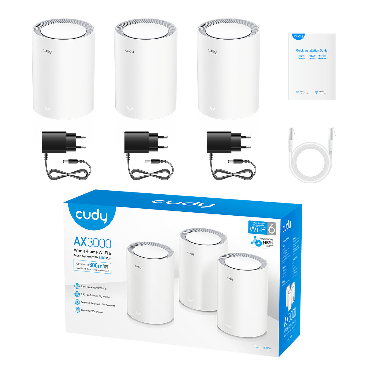 Cudy AX3000 Wi-Fi 6 Mesh 2.5G Solution Dual-band (2.4 GHz / 5 GHz) Wi-Fi 6 (802.11ax) White Internal