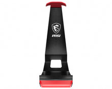 MSI HS01 Gaming Headset Stand 'Black with Red, Solid Metal Design, non slip base, Cable Organiser, Supports most headsets, Mobile holder'