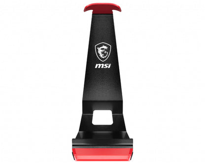 MSI HS01 Gaming Headset Stand 'Black with Red, Solid Metal Design, non slip base, Cable Organiser, Supports most headsets, Mobile holder'