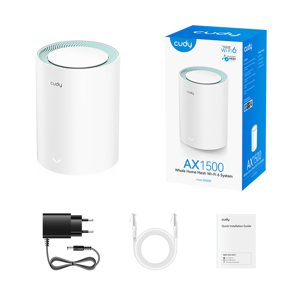 Cudy AX1500 Gigabit Mesh Wi-Fi 6 System, M1500 1-PACK 1.0 Dual-band (2.4 GHz / 5 GHz) Wi-Fi 6 (802.11ax) White 3 Internal