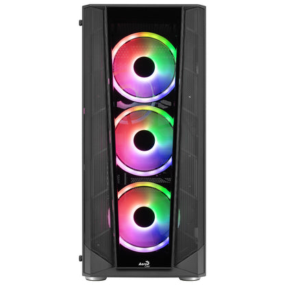 Aerocool PRISMBKV3 PC Case ATX Black 4 Fans ARGB Front Side Side Tempered Glass