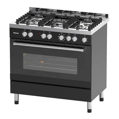 Hisense HFS90GA5EBL cooker Freestanding cooker Electric Gas Black, Silver