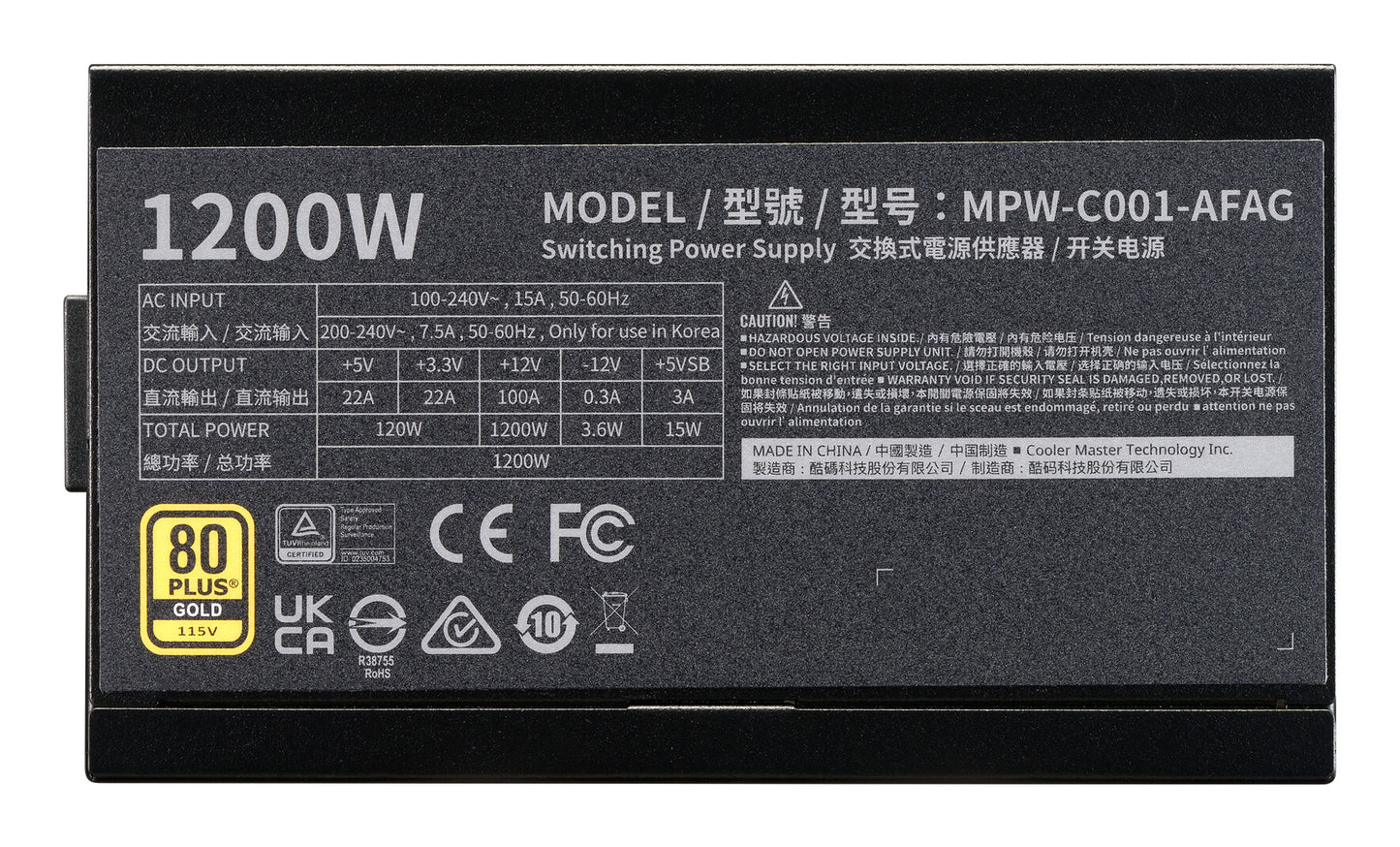 Cooler Master Elite Gold 1200 power supply unit 1200 W 24-pin ATX ATX Black