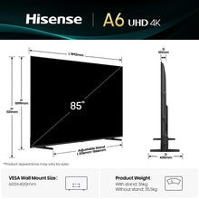 Hisense 85A6Q TV 2.16 m (85") 4K Ultra HD Smart TV Wi-Fi Black 400 cd/m²