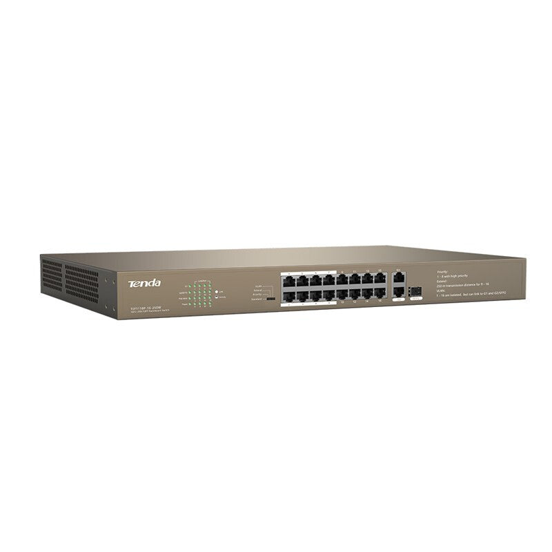 Tenda TEF1118P-16-250W network switch Unmanaged Fast Ethernet (10/100) Power over Ethernet (PoE) Grey