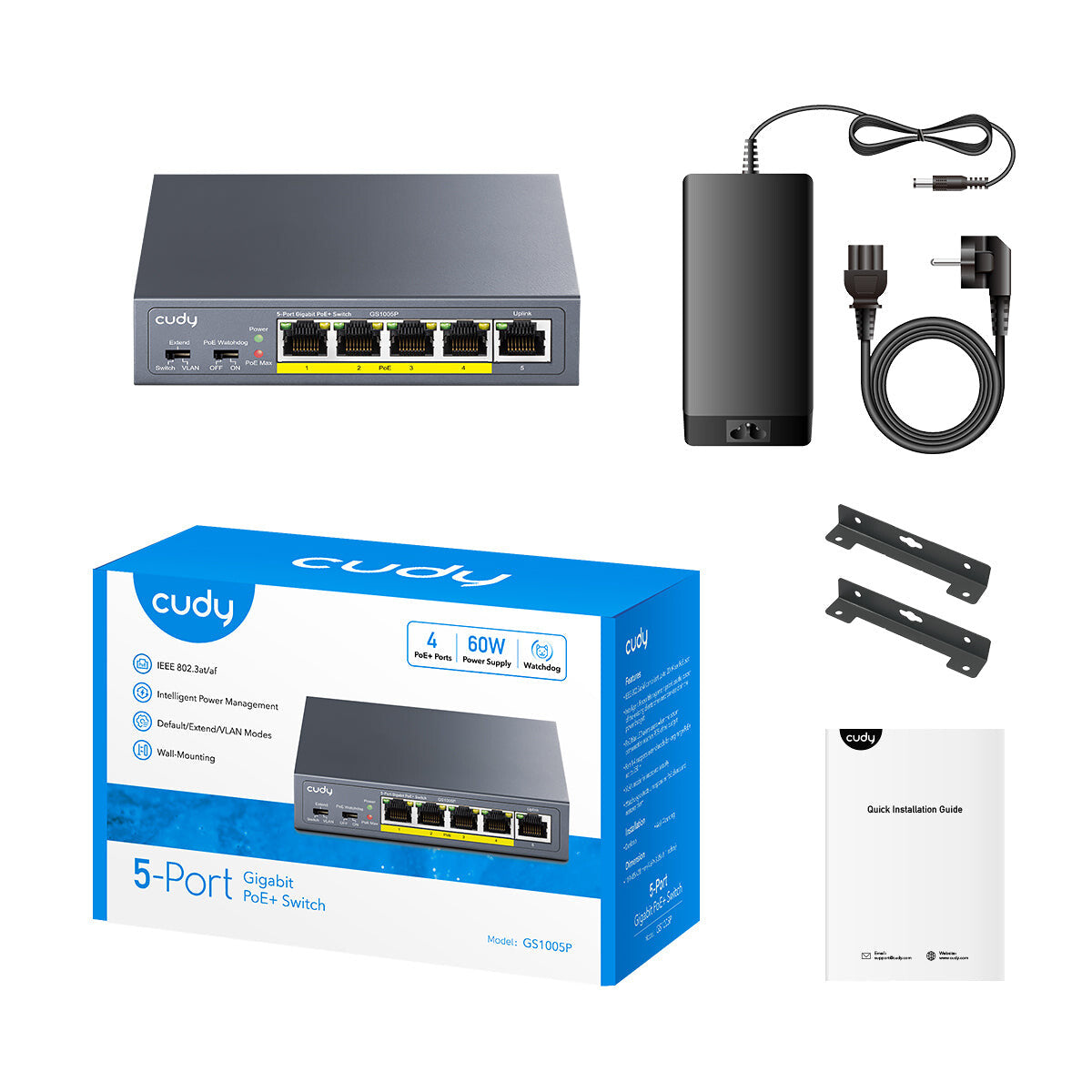 Cudy GS1005P network switch Gigabit Ethernet (10/100/1000) Power over Ethernet (PoE) Grey