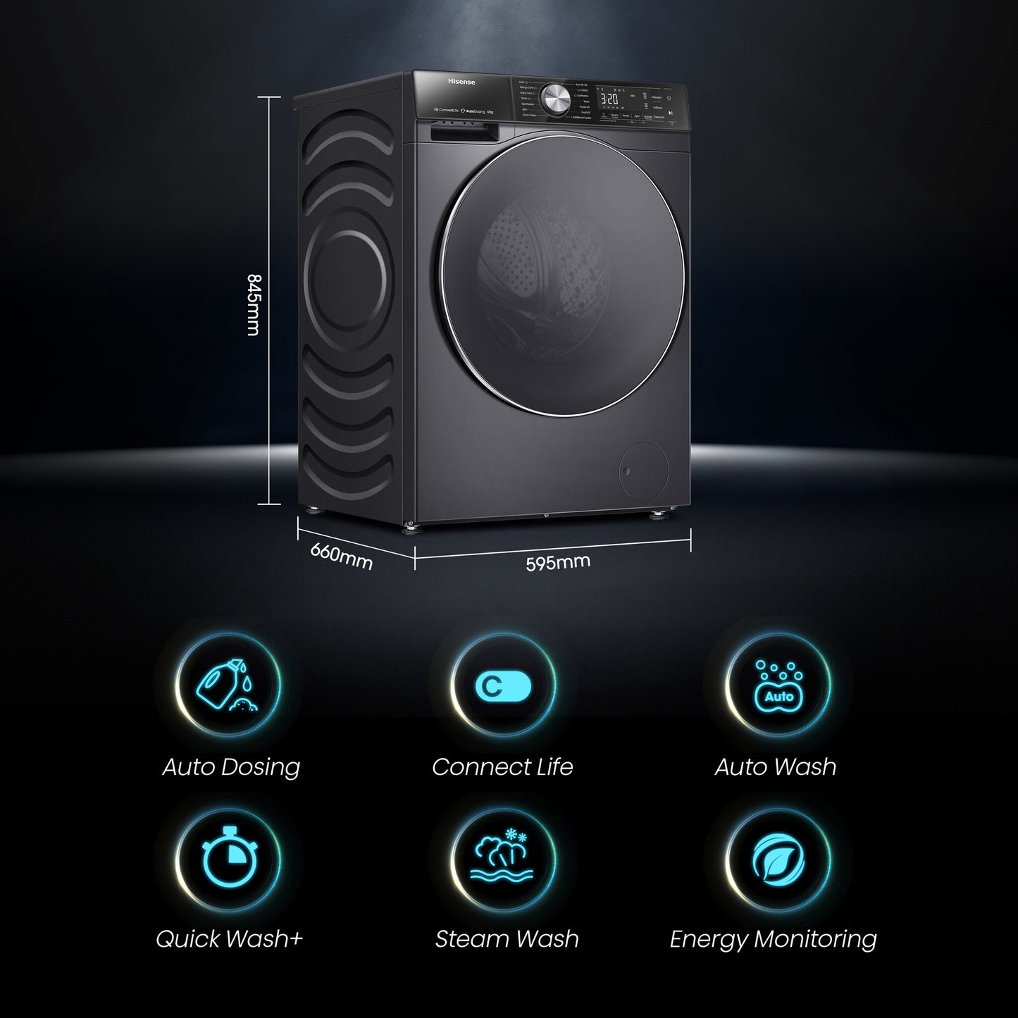 Hisense WF5S1245BB washing machine Front-load 12 kg 1400 RPM Black