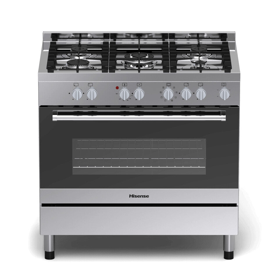 Hisense HFS90GA5ES cooker Freestanding cooker Electric Gas Black, Silver