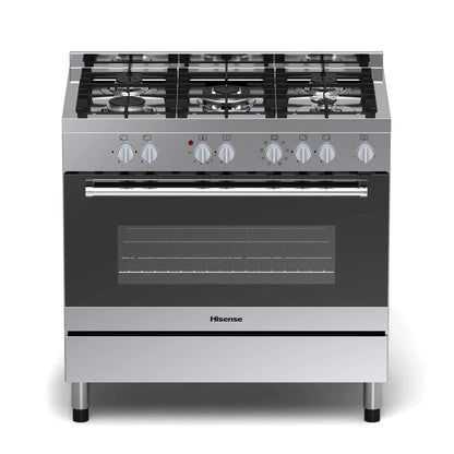 Hisense HFS90GA5ES cooker Freestanding cooker Electric Gas Black, Silver