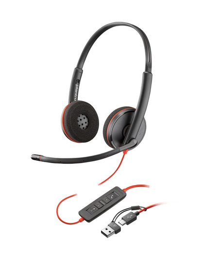Poly Blackwire 3220 Stereo USB-C Headset +USB-C/A Adapter