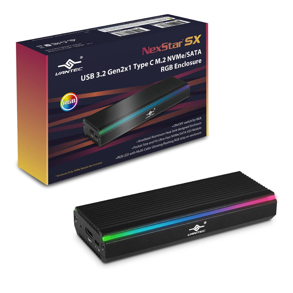 Vantec NST-211C3-RGB storage drive enclosure SSD enclosure Black M.2