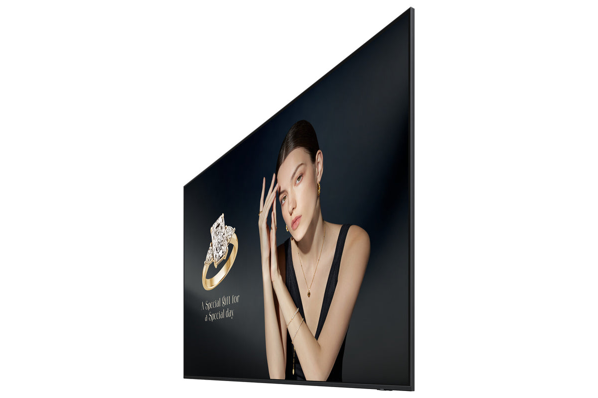 Samsung 115 Professional Display - Ultra-slim design  Resolution: 3840 x 2160  UHD  24/7 Usage  1000nit Brightness  Build-in Speakers  Haze 25%  16GB SSD  Wi-Fi & BT  SoC Media Player: SSSP 10  Portrait & Landscape  Auto Level  Samsung KNOX security  3 Ye