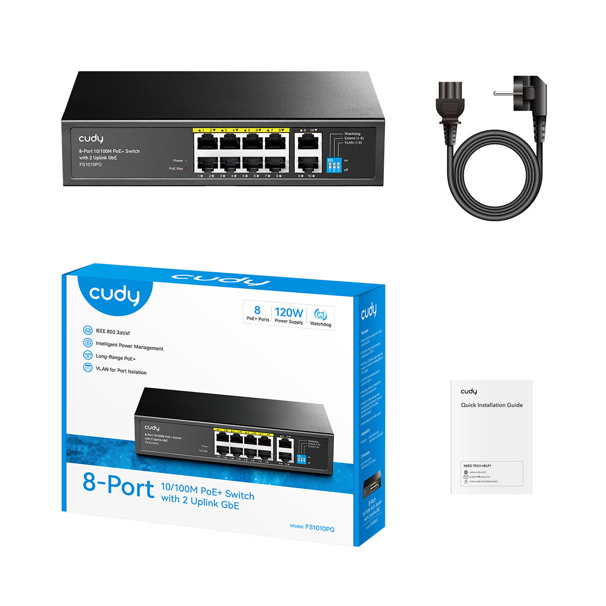 Cudy FS1010PG network switch Fast Ethernet (10/100) Power over Ethernet (PoE) Black