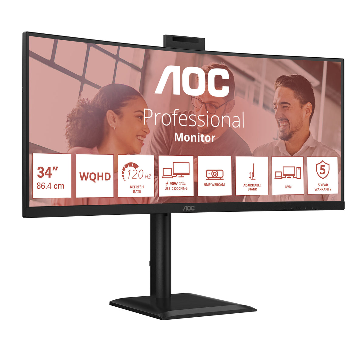 AOC E4 CU34E4CW computer monitor 86.4 cm (34") 3440 x 1440 pixels UltraWide Quad HD LED Black