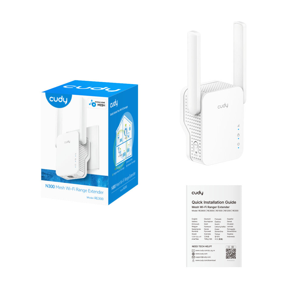 Cudy N300 Mesh Wi-Fi Range Extender, RE300 1.0 Network repeater White 10, 100 Mbit/s