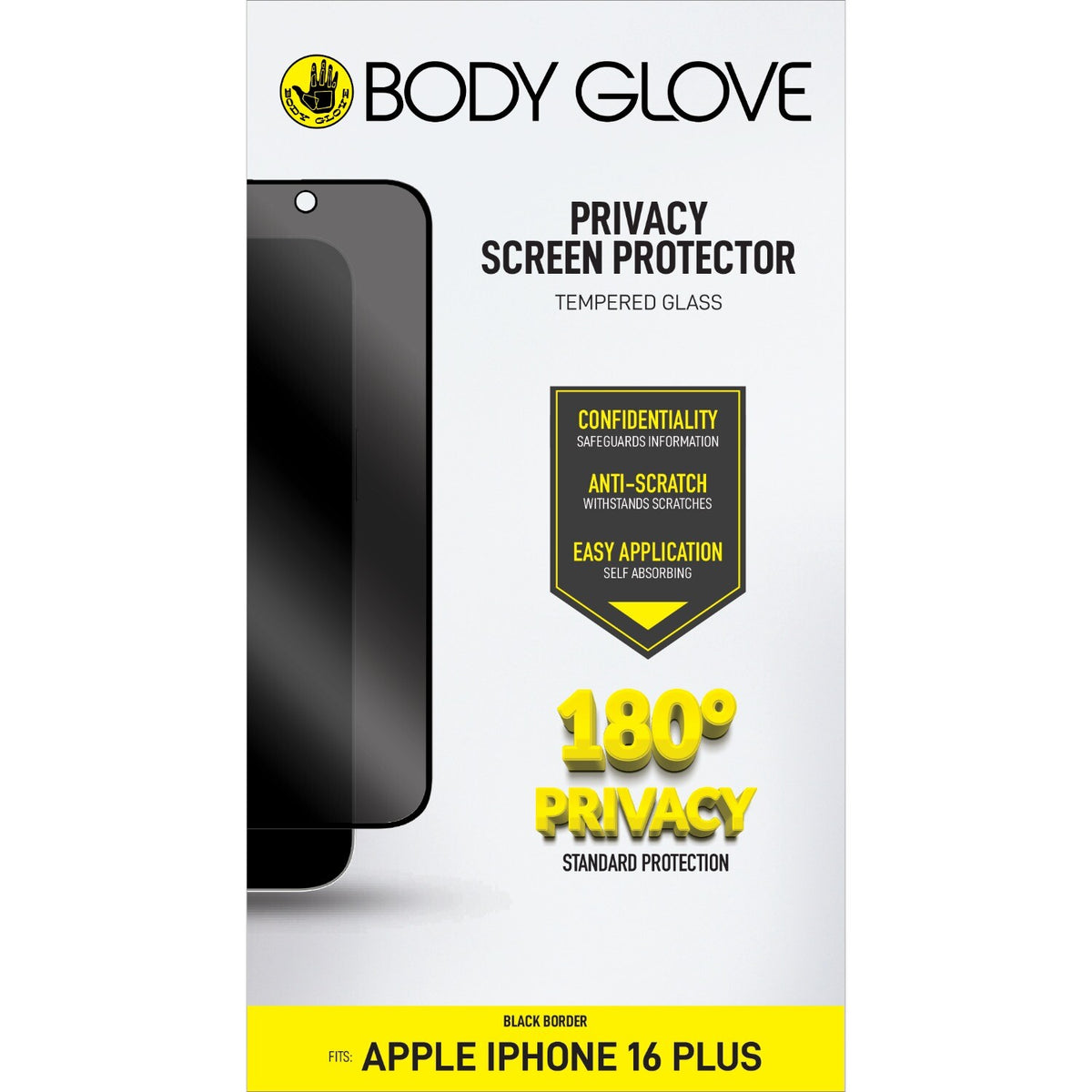 Bodyglove Body Glove Privacy Tempered Glass Screen Protector - Apple iPhone 16 Plus / iPhone 15 Plus - Black Border