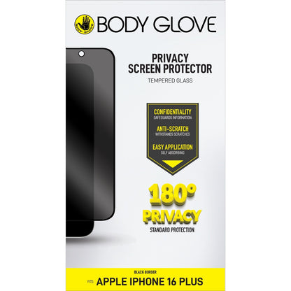 Bodyglove Body Glove Privacy Tempered Glass Screen Protector - Apple iPhone 16 Plus / iPhone 15 Plus - Black Border
