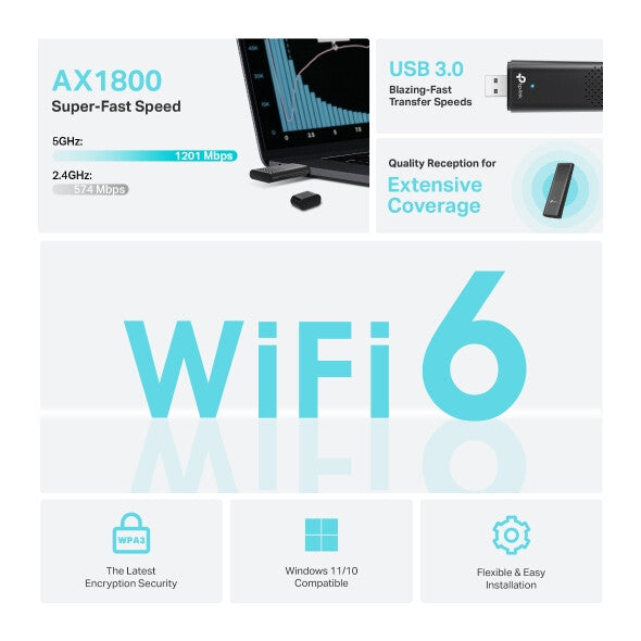 TP-Link Archer AX1800 Dual Band Wi-Fi 6 USB Adapter