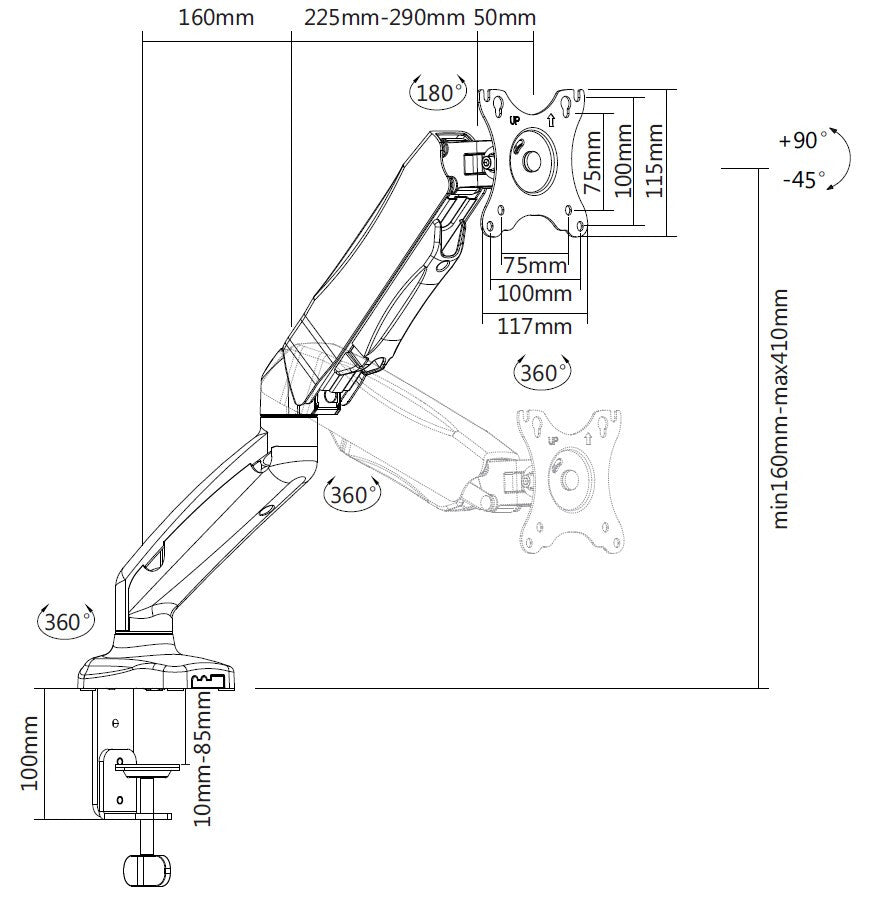 Equip 13"-27" Interactive Monitor Desk Mount Bracket