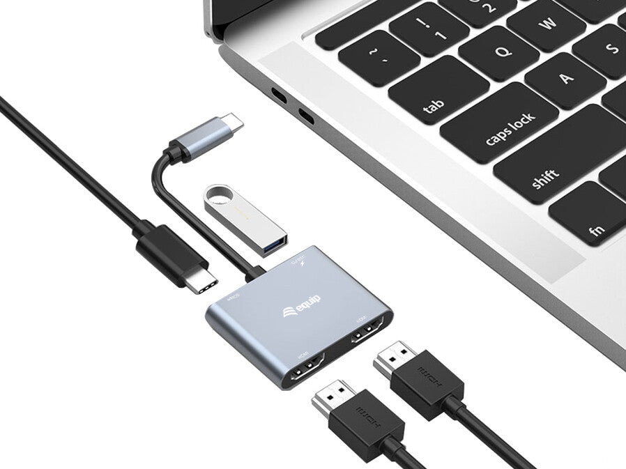 Equip USB-C 4-in-1 Dual HDMI Adapter, USB-C Hub with Dual HDMI USB 3.2 Gen 1 and 100W USB PD, USB-C MST Adapter for Dual Monitors
