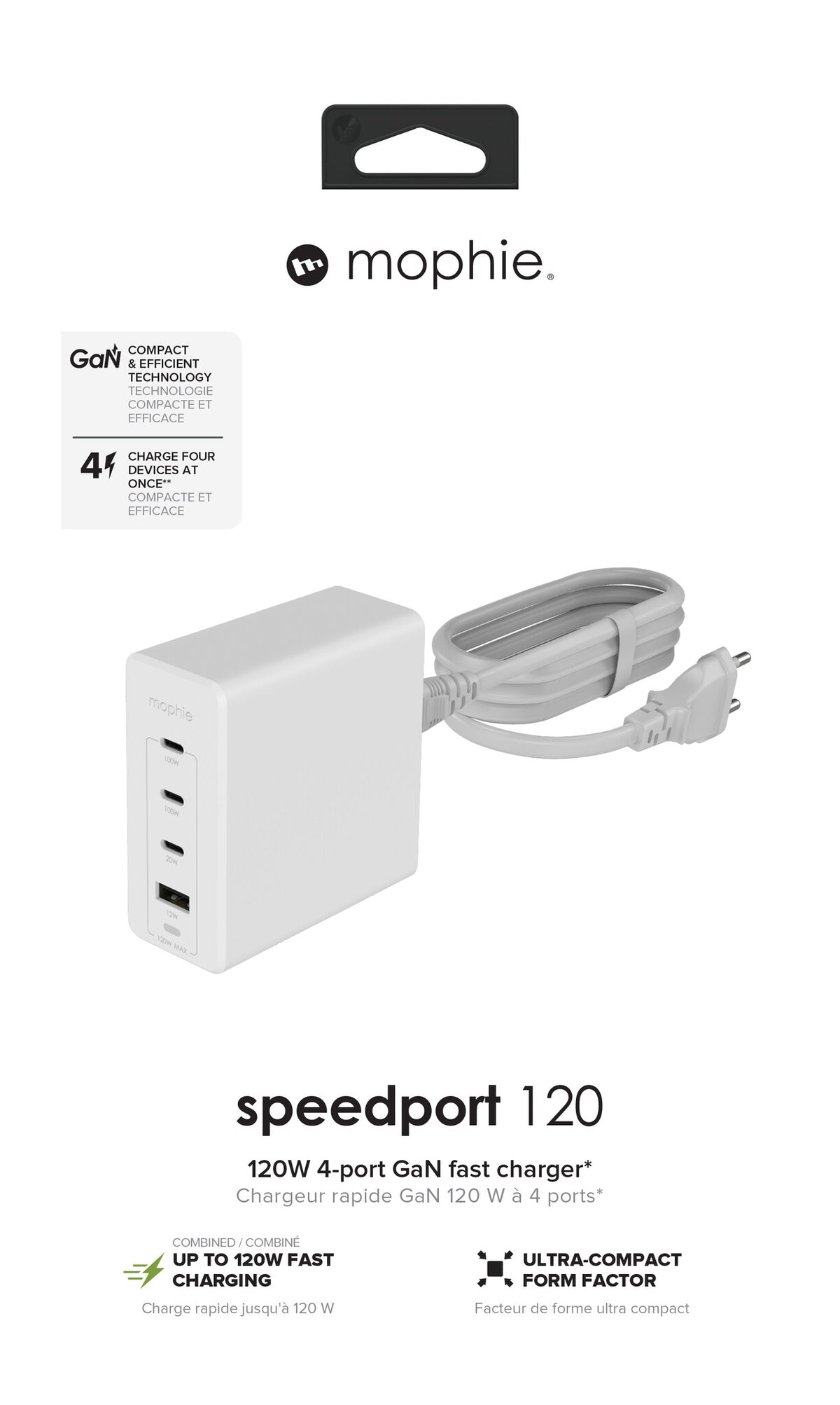 mophie Accessories-Wall Adapter-USB-C-PD-HUB-120W-GAN-White-EU(3xUSBC + 1xUSBA)