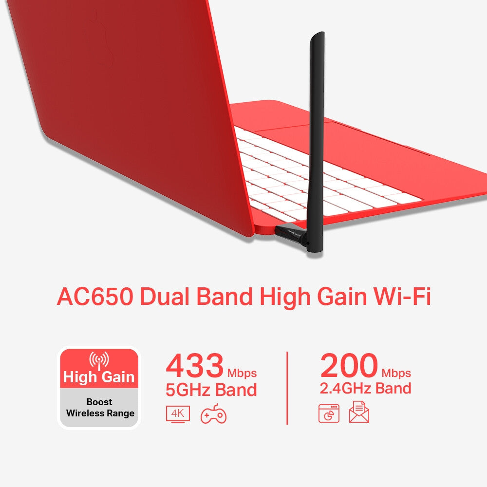 Mercusys AC650 High Gain Wireless Dual Band USB Adapter