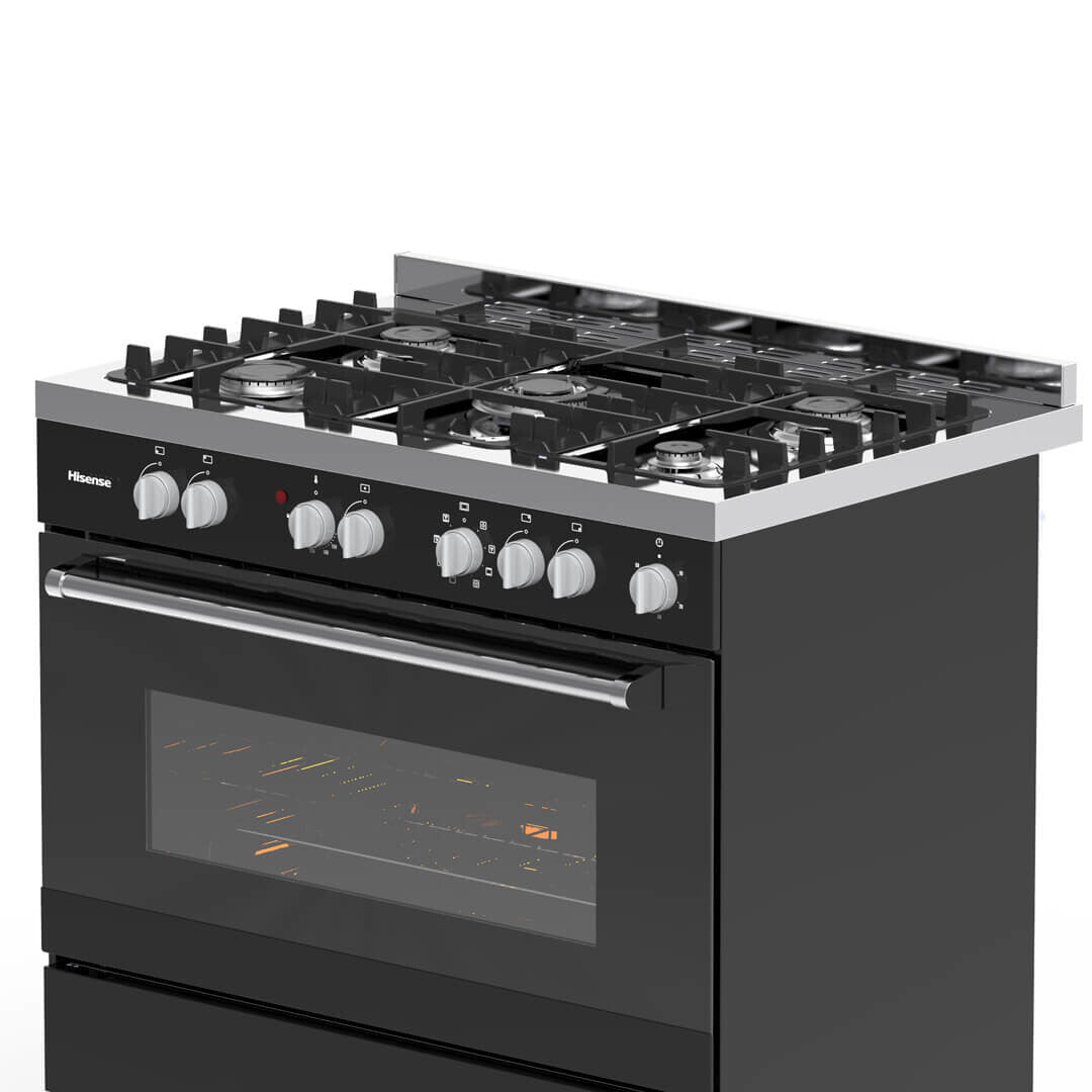 Hisense HFS90GA5EBL cooker Freestanding cooker Electric Gas Black, Silver