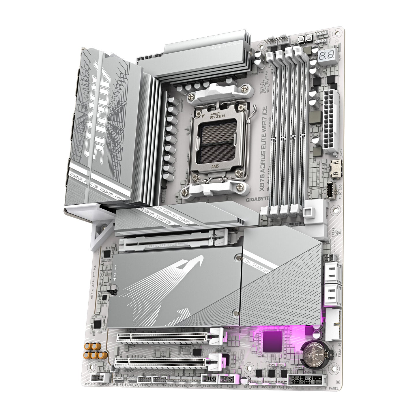 GIGABYTE X870 AORUS ELITE WIFI7 ICE Motherboard - Supports AMD Ryzen 9000 CPUs, 16+2+2 Phases Digital VRM, up to 8000MHz DDR5 (OC), 3xPCIe 5.0 + 1xPCIe 4.0, Wi-Fi 7, 2.5GbE LAN, USB 4