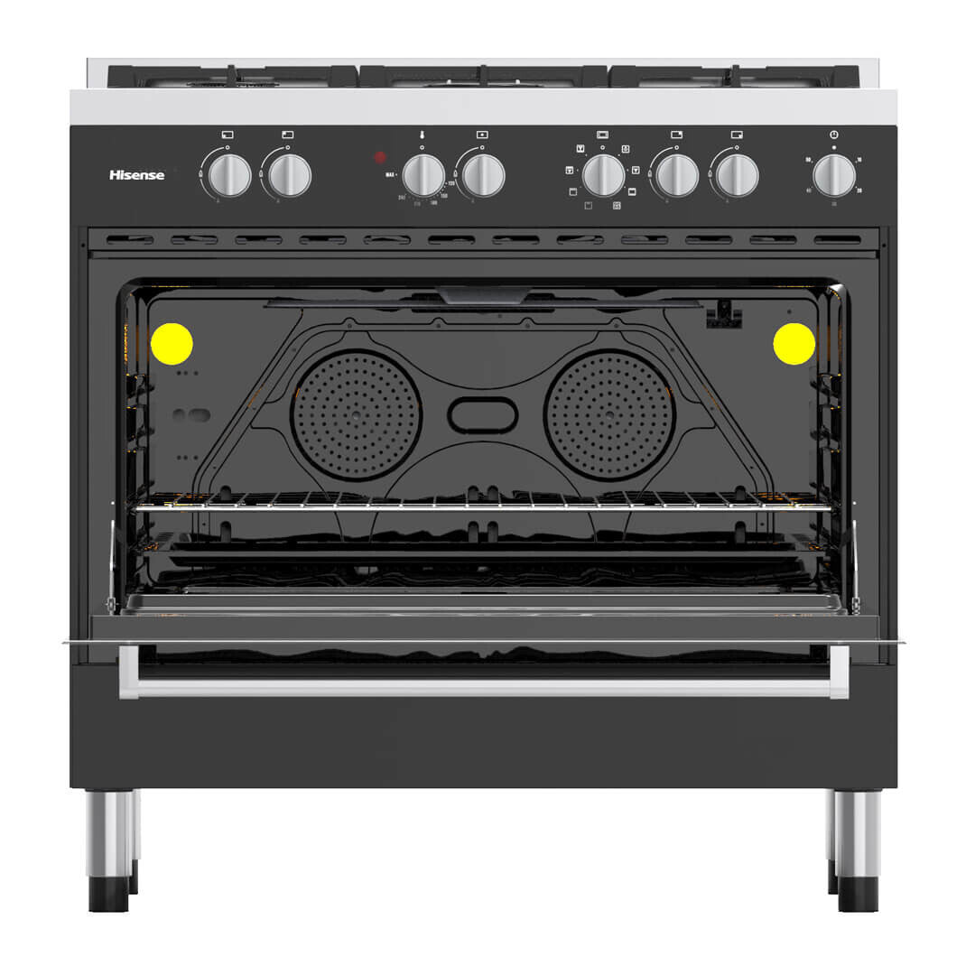 Hisense HFS90GA5EBL cooker Freestanding cooker Electric Gas Black, Silver