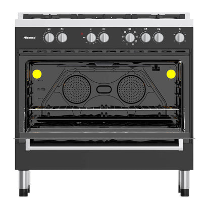 Hisense HFS90GA5EBL cooker Freestanding cooker Electric Gas Black, Silver