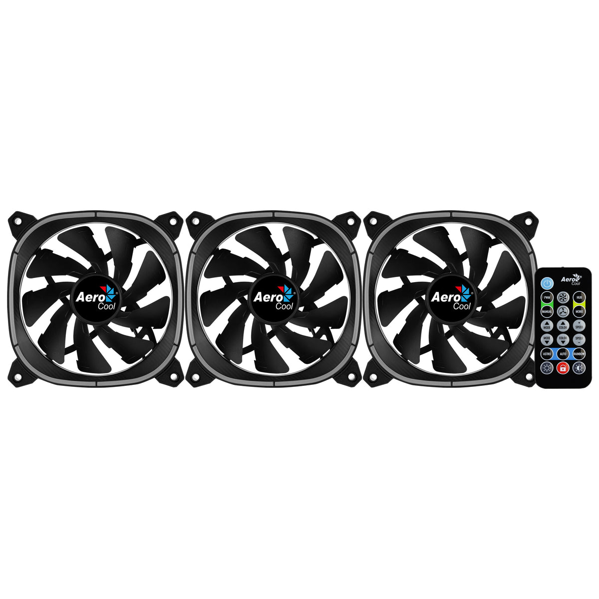 Aerocool ASTRO12PRO Kit 3 Fans PC 12cm LED RGB Antivibration Remote Control