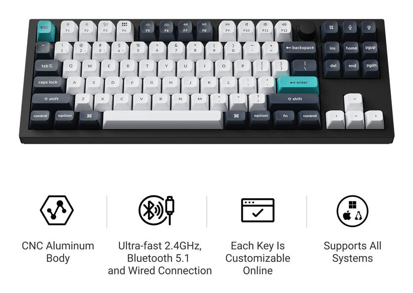 Keychron Q3 Max keyboard Gaming USB + RF Wireless + Bluetooth QWERTY Black, Cyan, Dark Blue, White