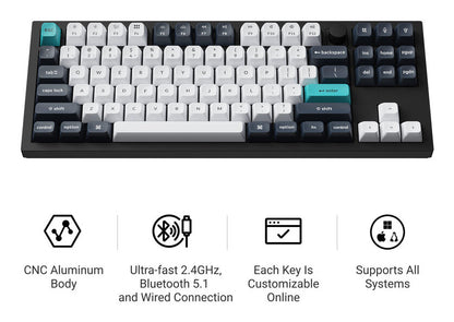 Keychron Q3 Max keyboard Gaming USB + RF Wireless + Bluetooth QWERTY Black, Cyan, Dark Blue, White