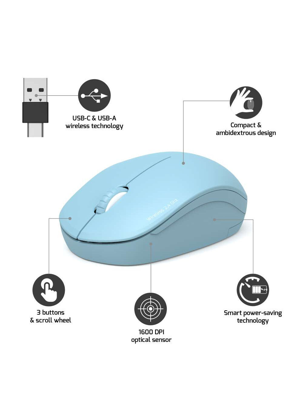 Port Designs 900544 mouse Office Ambidextrous RF Wireless Optical 1600 DPI
